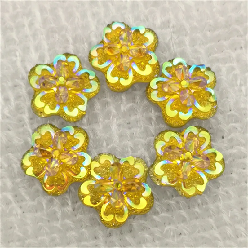 DIY 40PCS 12mm AB flower Resin Rhinestone Flatback Scrapbooking Phone Case craft