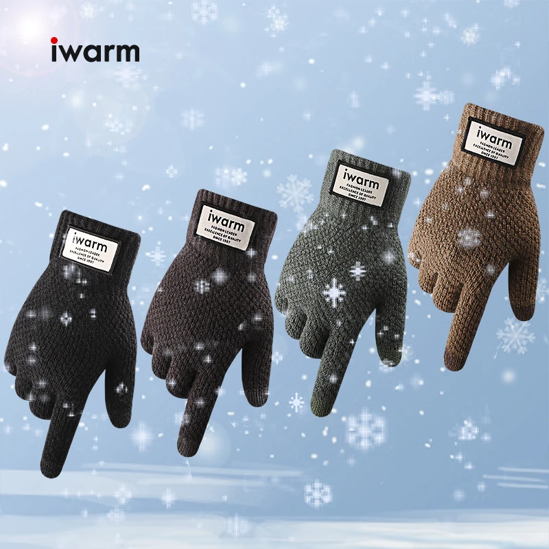 iwarm Winter Male Knitted Gloves Touch Screen High Quality Thicken Warm Wool Cashmere Men Business Gloves