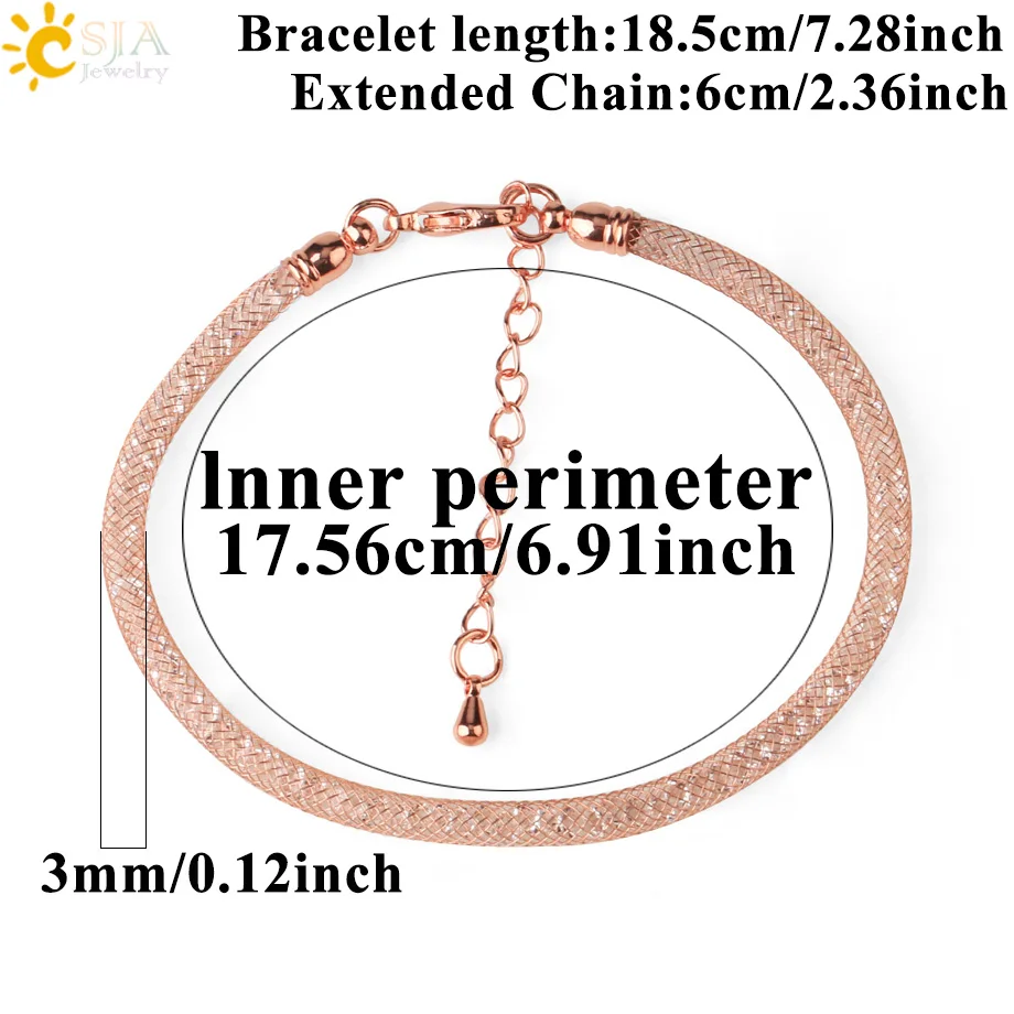 Crystal Beads Chokers Bracelets for Women Rose Gold Silver Color Clasp Charms Tube Mesh Female Necklace Gold Color Bracelet S665