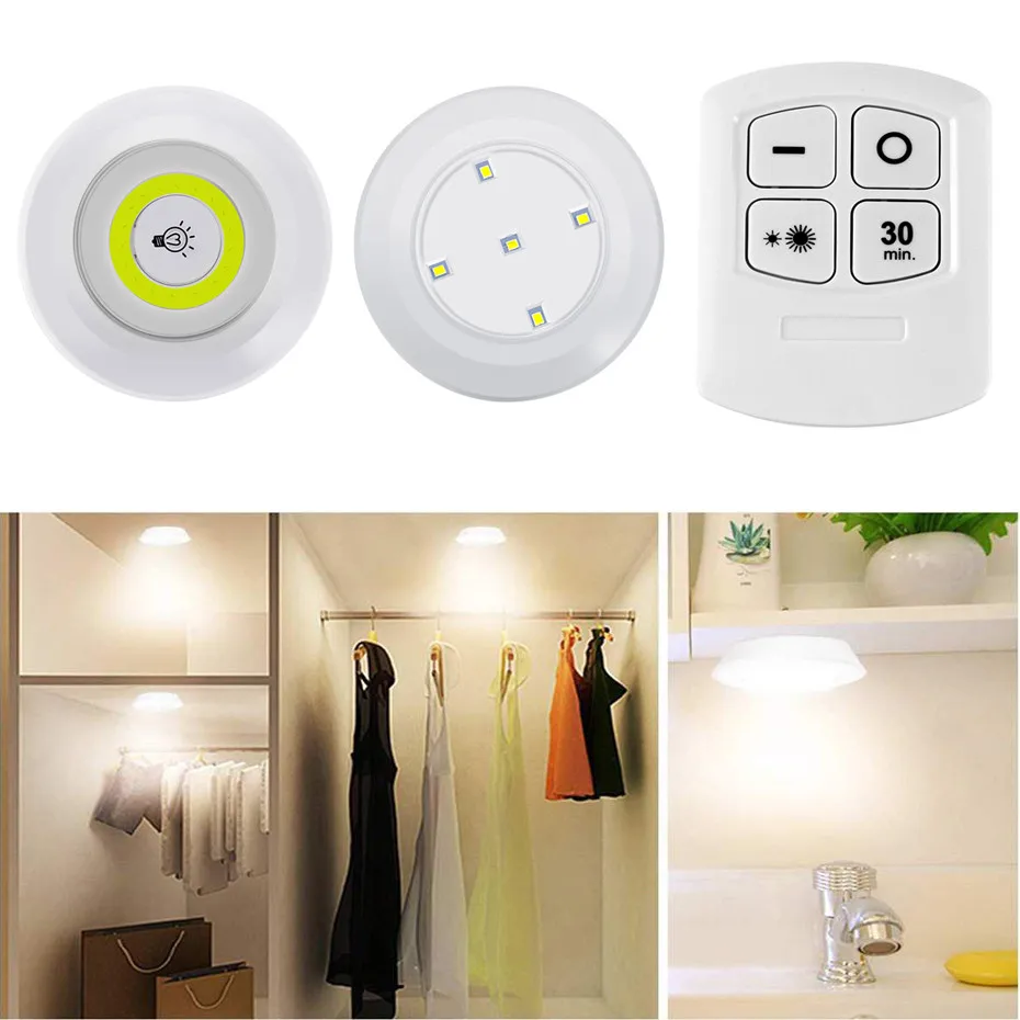 Dimmable & Timer LED Under Cabinet COB Night Light Battery Closets Lights with Remote Control for Wardrobe kitchen Bedroom Stair