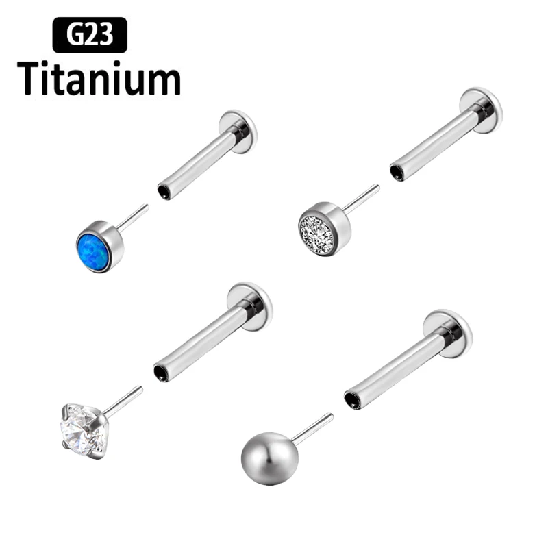 

1PC Ear Studs G23 Titanium Piercing 6-10mm Push Pin Ear Piercing Zircon Opal Top Labret Lip Dual-Purpose Pin Series Body Jewelry