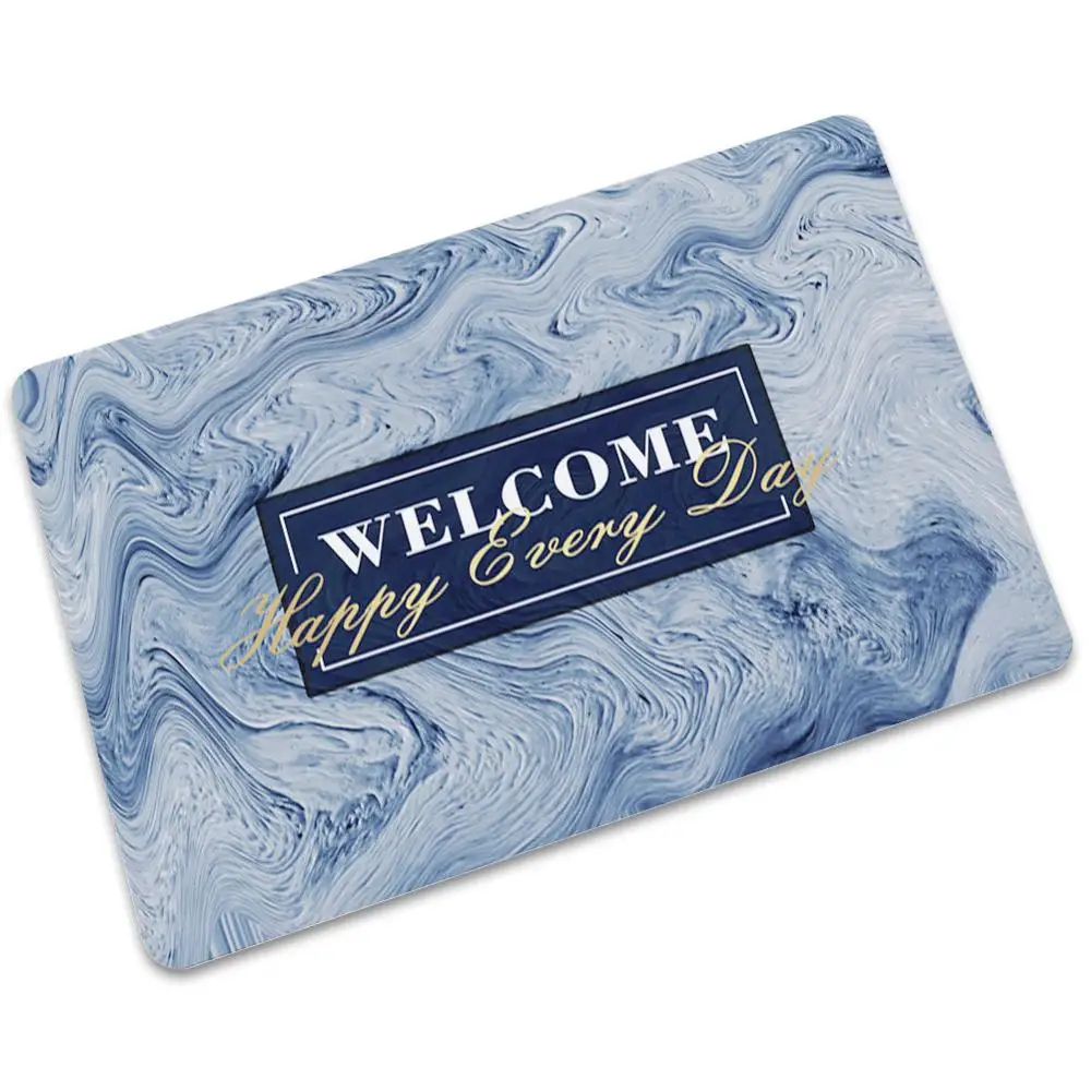 Welcome Happy Every Day Thin Rubber Doormat Kitchen Carpet Anti-Slip Nordic Style Door Floor Room Dustproof Mats image 2