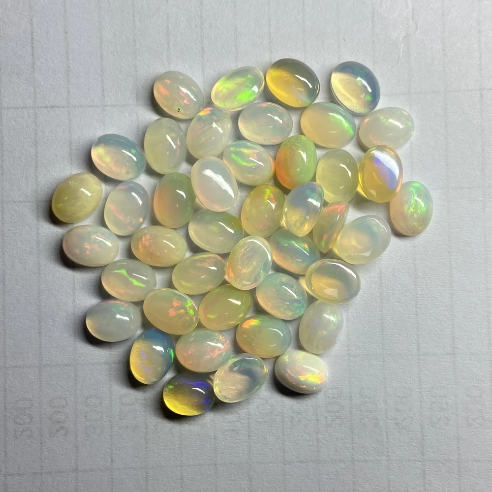 10 Pieces Flatback Cabochon Original 8x6mm Gemstone 100% Natural White Oval Opal Stone