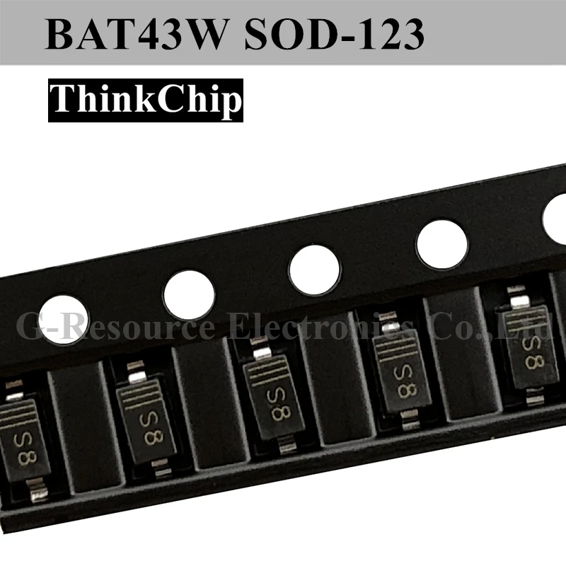 صمام ثنائي شوتكي BAT43W SOD-100 123 SMD, طراز BAT43 SOD123 (بمناسبة S8) ، 1206 قطعة