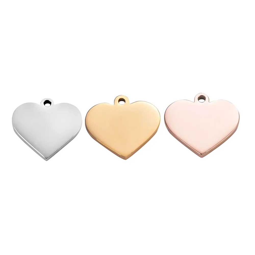 10Pcs Steel & Gold Tone Stainless Steel Polish Heart Pendant Blank Stamping Tags For DIY Jewelry Making Not Turn Off Color