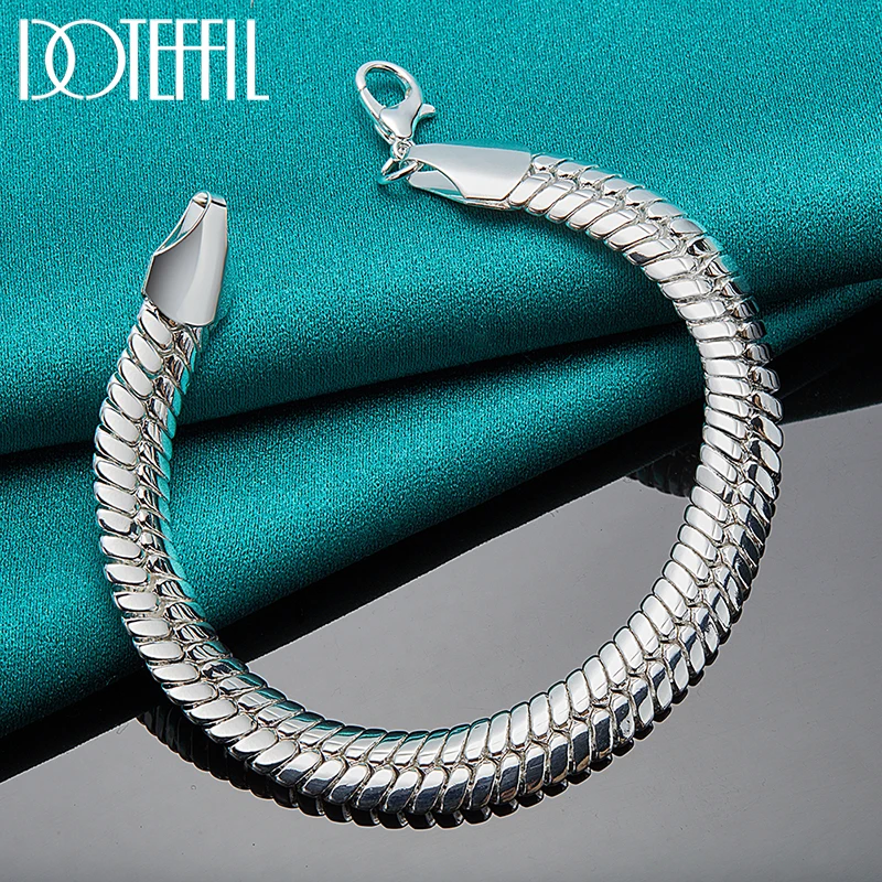 DOTEFFIL 925 Sterling Silver 10mm Side Snake Chain Bracelet For Man Women Wedding Engagement Party Fashion Jewelry