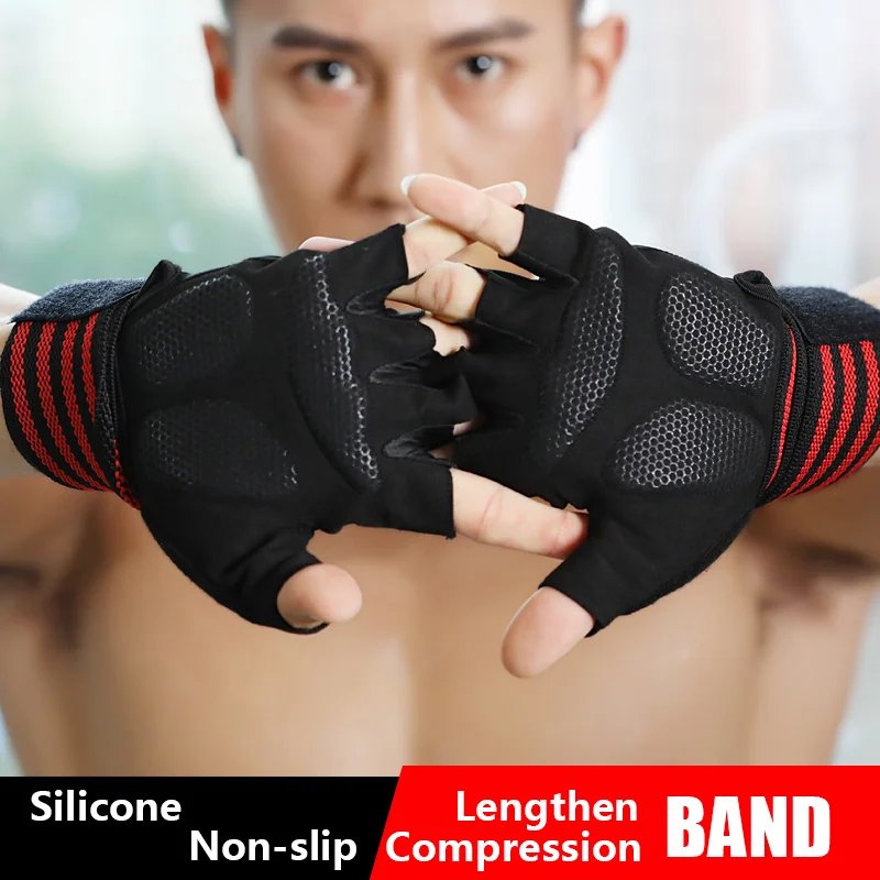 Wrist Protector Compression Band Half Finger Gym Weightlifting Gloves  Outdoor Sports Breathable Gloves