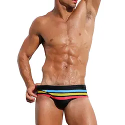UXH Padded Men swimsuit Color Stripes Swimming Briefs Mens Breathable Bathing Sunbath Swimwear Man Push-Up Pad Swim Suit beach