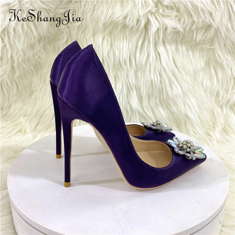 

Ke Shang Jia Women Circular shape Purple Satin Pointy Toe 80-120mm High Heel Wedding Party Shoes Elegant Ladies Stiletto Pumps