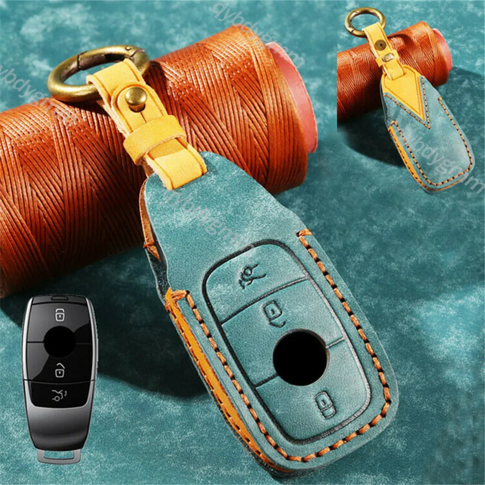 

Leather Car Remote Key Fob Protector Shell Holder Auto Key Cover Case Bag For Mercedes Benz E Benz E S C GLB GLC Class 3 Buttons