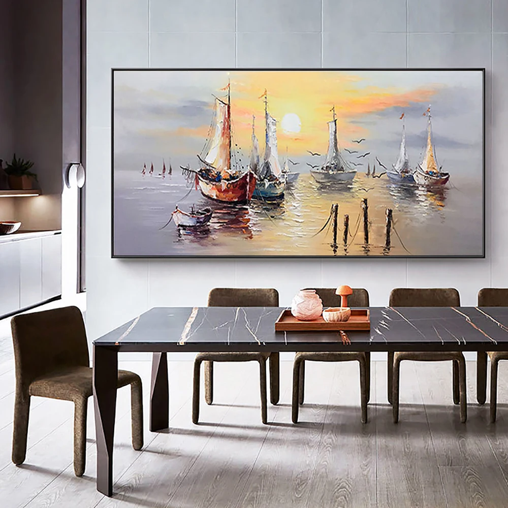 

Handmade Oil Painting On Canvas Sea Scenery Sailboat Canvas Paintings Hand Painted Picture Large Salon Decoration Office Wall