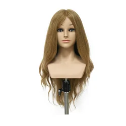 Mannequin-Head 50CM 20'' 100% Human Hair Dark Blond Competition Mannequin Head Hairdressing Mannequin Doll Head