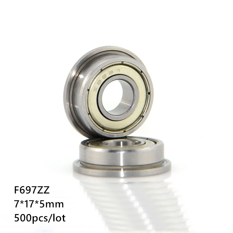 500pcs/lot Flanged bearing F697ZZ F697-ZZ 2Z 7 miniature flange deep groove ball bearings  7*17*5 mm