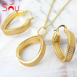 Sunny Jewelry New Gold Plated Jewelry Sets Earrings Pendent Necklace For Women For Wedding Party Anniversary Gifts Trendy