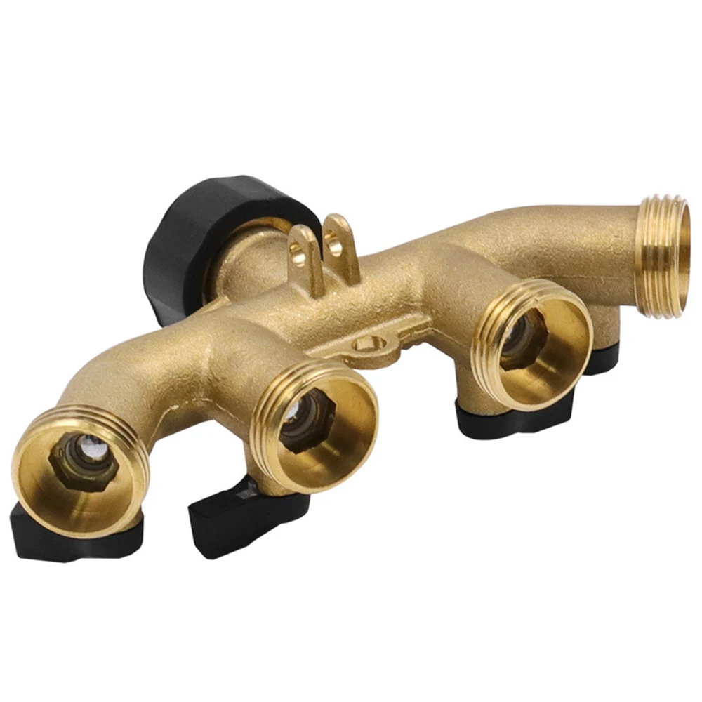 1Pcs 3/4&quot; 4-Way Brass Garden Hose Splitter Plastic Watering Connector Distributor For Outdoor Tap and Faucet Watering Irrigation