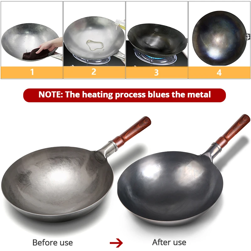 Konco Hand Gehamerd Wok,Chinese Traditionele Ijzeren Wok Geen Coating Houten Handvat Non-stick Pan Keuken Kookgerei