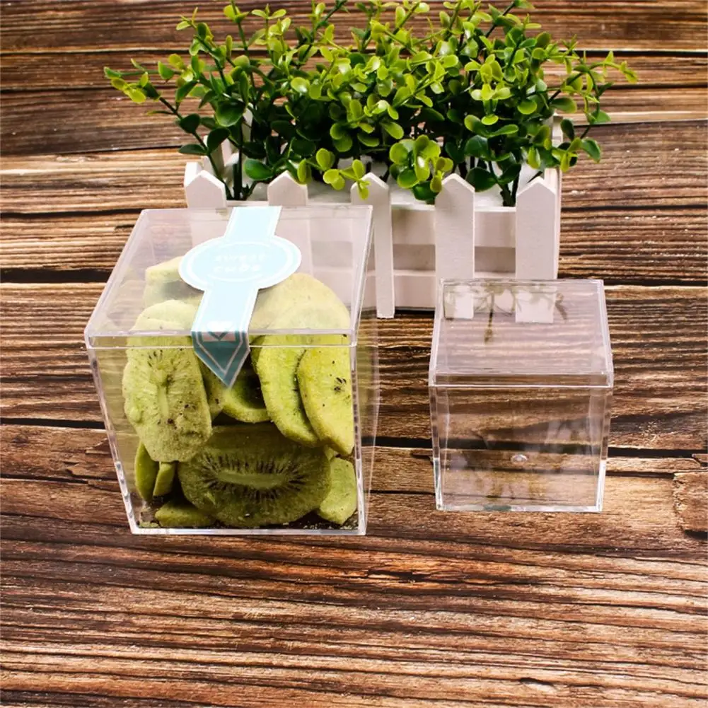 4Pcs Wedding Clear Candy Box Plastic Transparent Square Cube Box Portable Lid Case Storage Organizer