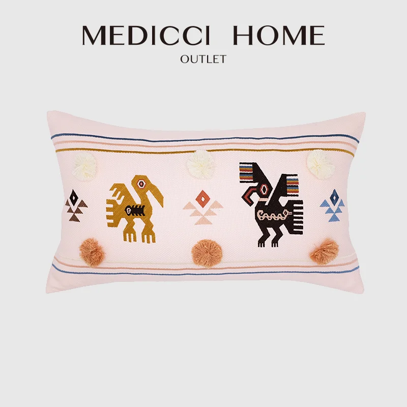 

Medicci Home Inca Ancient Totem Embroidery Cushion Case Bohemian Style Living Room Bedroom Decor Lumbar Pillow Cover With Tassel