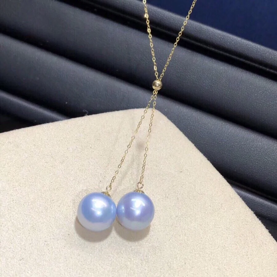 D1214 Pearl Necklace Fine Jewelry Solid 18K Gold Round 7-8mm Fresh Water Rose Blue Pearls Necklaces for Women Fine Presents