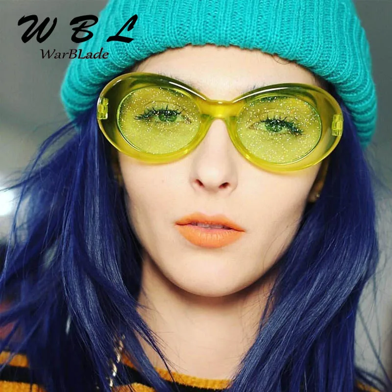 

WarBLade 2019 New Brand Luxury Flash Lens Oval Sunglasses Women Candy Color Cool Party Sexy Sun Glasses Clear Frame