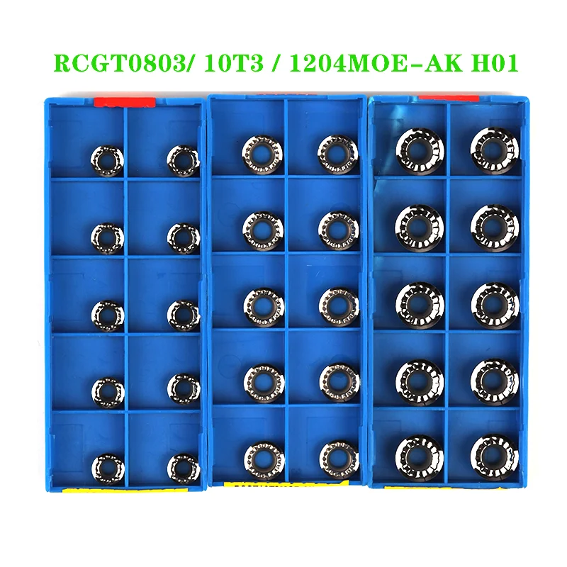 10PCS RCGT0803 RCGT1003 RCGT10T3 RCGT1204 RPGT0803 MOE AK H01 Carbide Insert CNC Lathe Milling Tool RCGT RPGT Blade for Aluminum