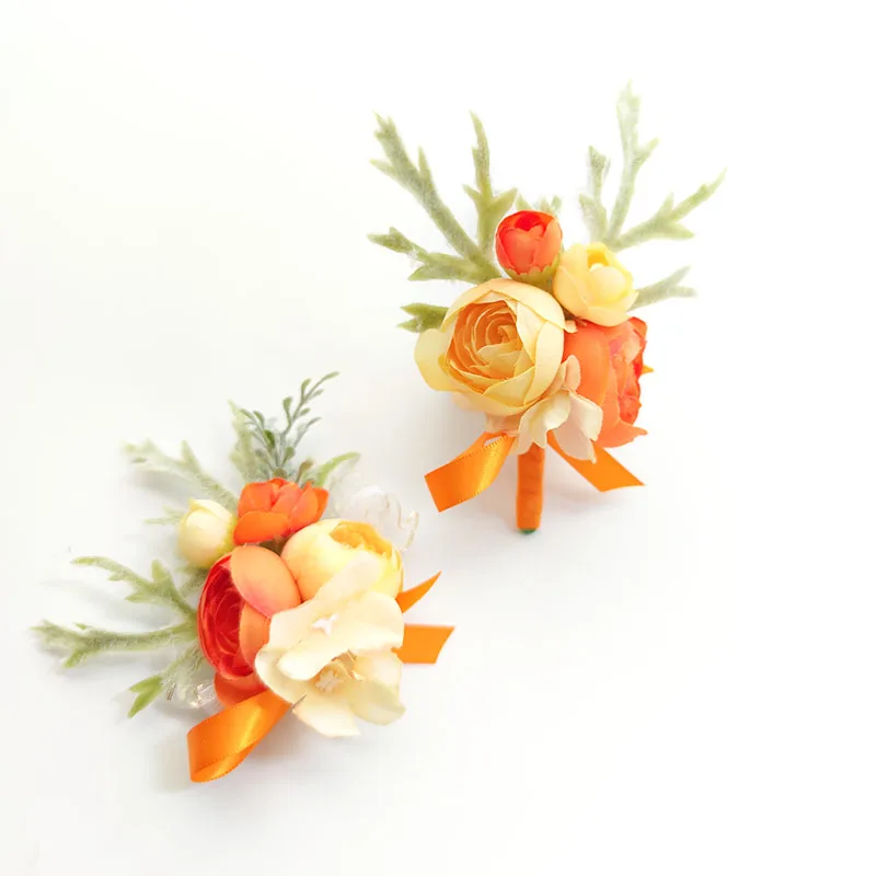 

Boutonniere for Groomsmen Corsage Pins Bracelet Bridesmaid Silk Roses Artificial Flowers Buttonhole Marriage Wedding Accessories