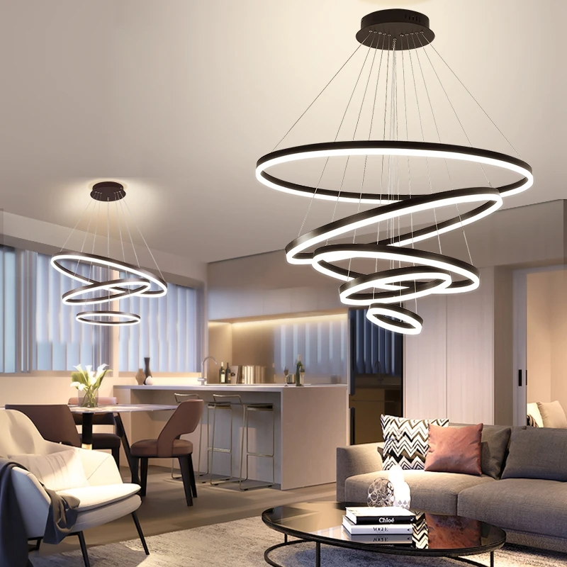 

Circle Rings Hanging lamp Modern Led Chandelier For Living Room Dining room suspension luminaire Pendant Chandelier Fixture