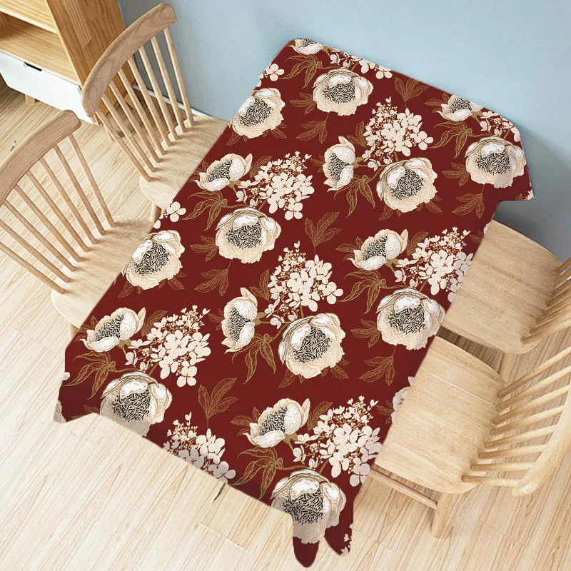 Black Red Flower Tropical Plant Palm Leaves Water Resistant Cotton Linen Wall Tapestry Floral Furniture Cover Table Cloth Cover