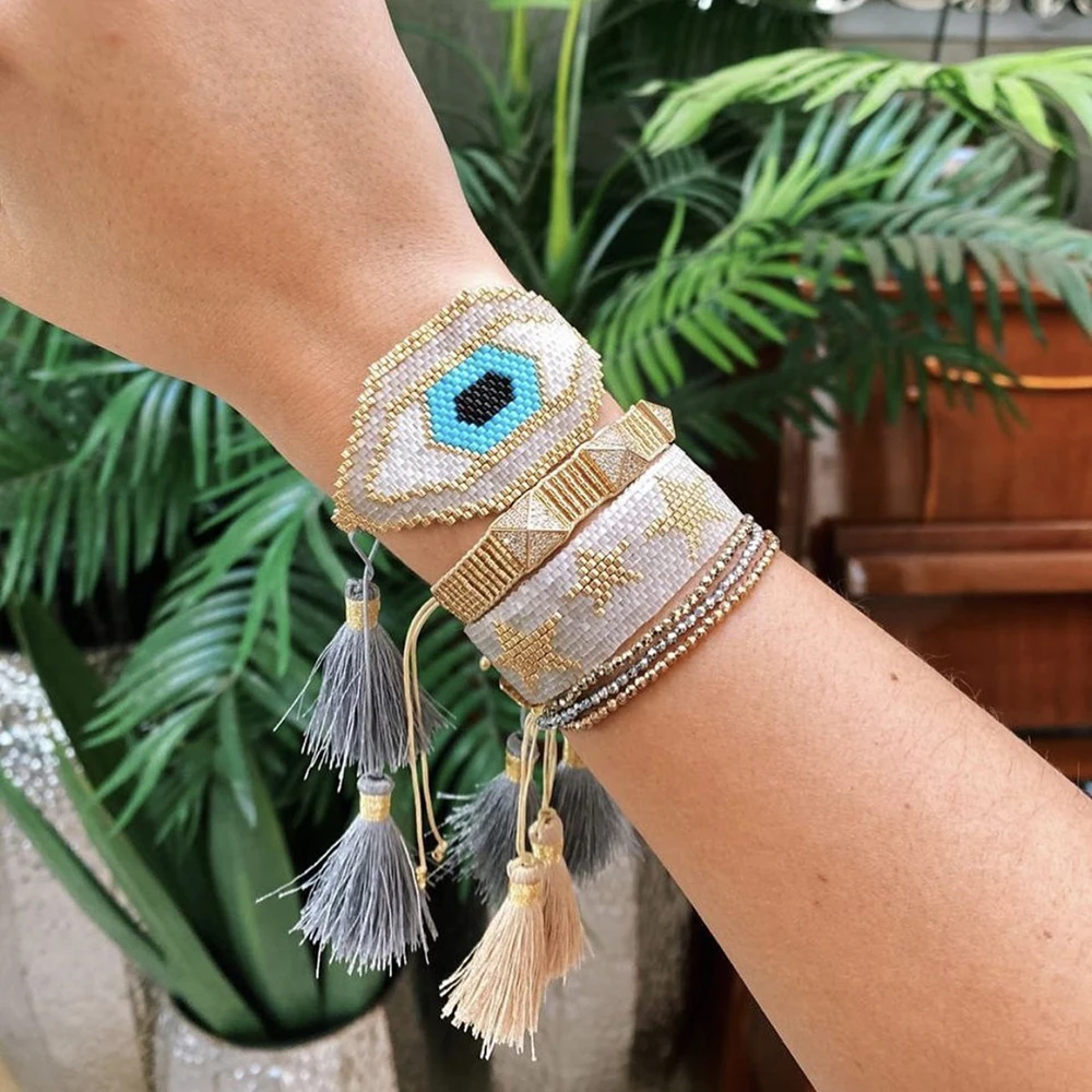 BLUESTAR 2021 Turkish Evil Eye Bracelet Star Pulseras Mujer Moda MIYUKI Bead Jewelry Handmade Woven Armband