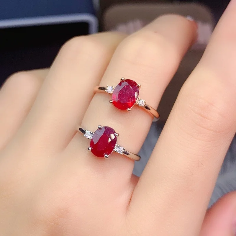 100% Natural Ruby Stone 6*8mm with925 Sterling Silver Wedding Rings for Women