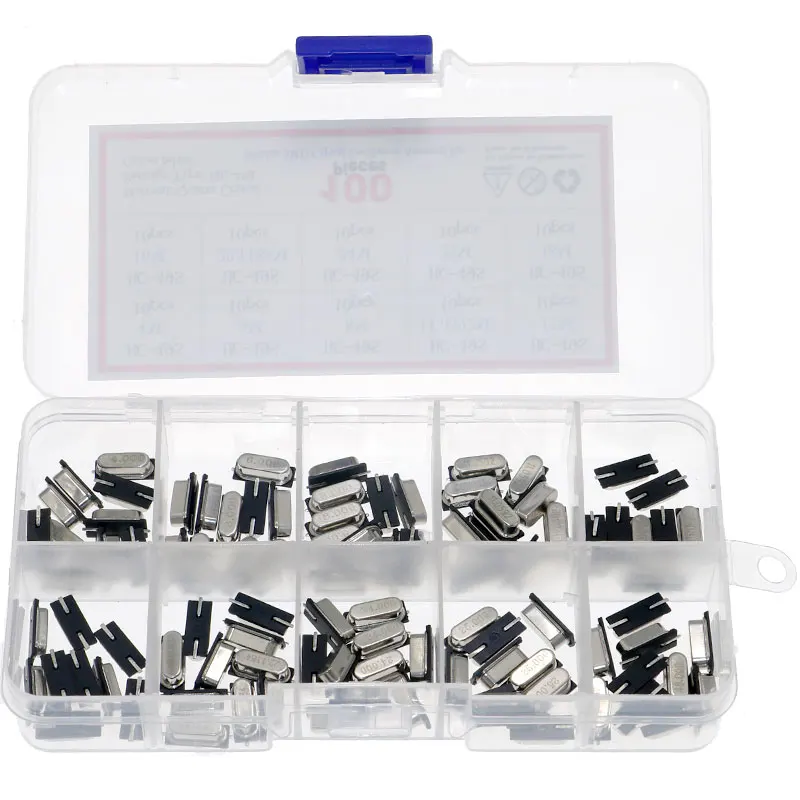 100pcs 10Values HC-49S Quartz Resonator SMD Crystal Oscillator Kit 4MHz 6MHz 8MHz 12MHz 16MHz 24MHz 25MHz 48MHz 2Pin