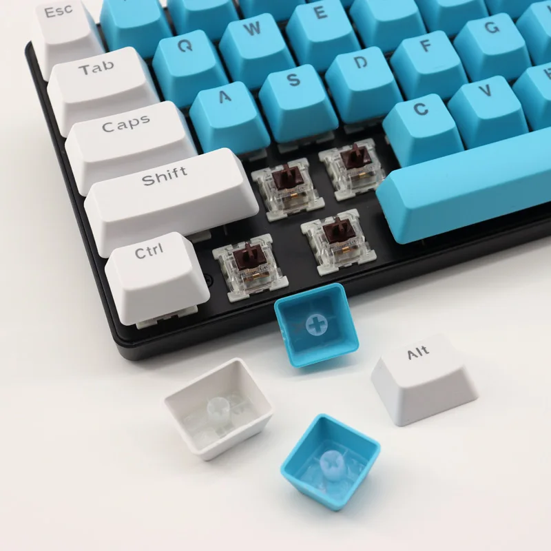 106 Keys Blue White Keycaps PBT Specials Keycap Backlit Two-Color Key Caps For MX Switch