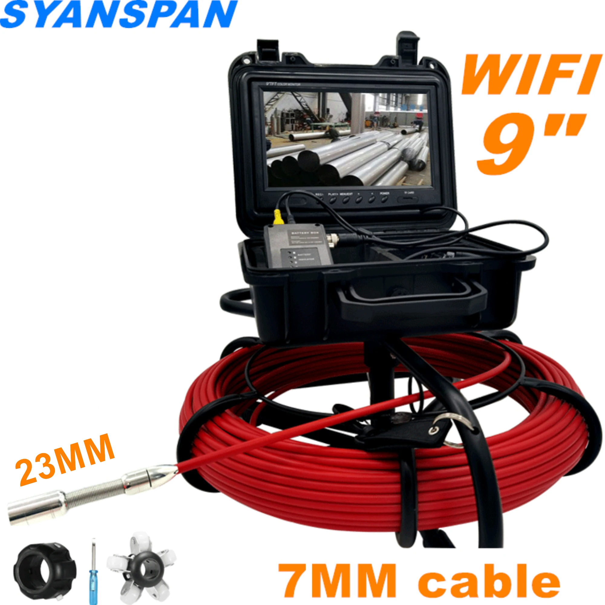 

7mm Cable Pipe Inspection Video Camera 9 Inch Wireless WiFi ,17MM Drain Sewer Pipeline Endoscope Support Android/IOS