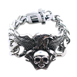 Men's 316L Stainless Steel Cool Motorcycle Eagle Biker Skull Rider Bracelet