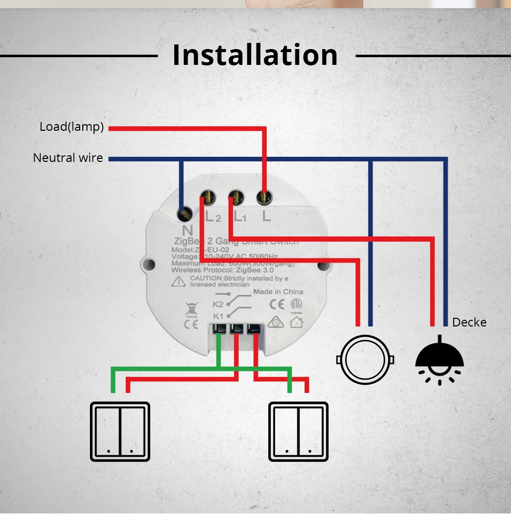 Zemismart Zigbee Switch SmartThings Tuya Zigbee telecomando modulo in linea Mini interruttore 2 bande 2 vie