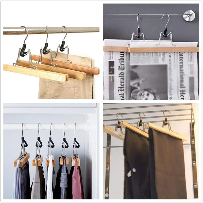 8 Piece Wooden Series Slack Hangers Non-Slip Wood Pants Hangers with 360 Degree Rotation Anti-Rust Hook Clip Hangers for Pants S