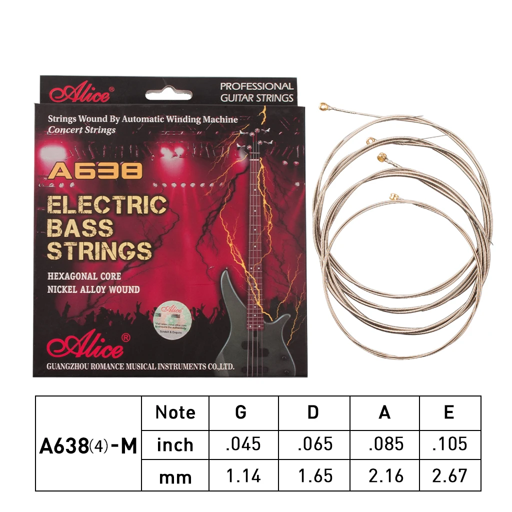 

Alice Electric Bass Strings A638(4)-M Nickel Alloy Wound Strings 0.045-0.105 Inch For Electric Bass