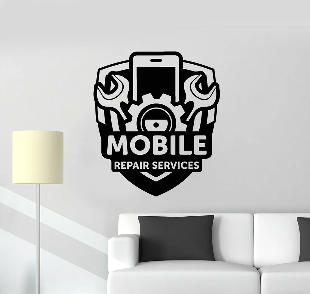 Mobile Phone Repair Service Sign Wall Vinyl Stickers Gear Screwdriver Tools Art Sticker Wallpaper Phone  Shop Wall Decals