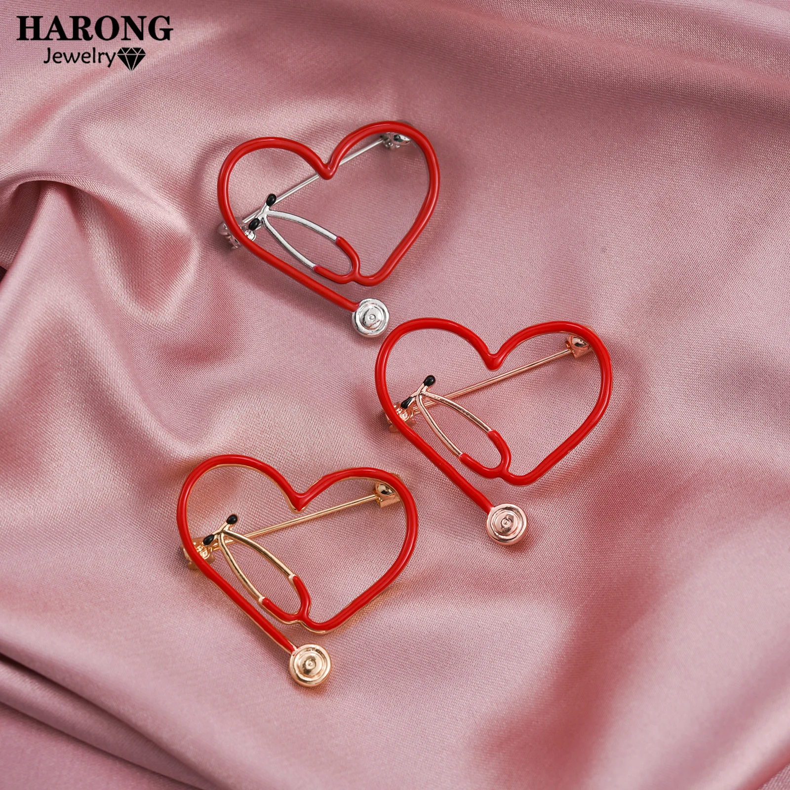 

Harong Red Stethoscope Lapel Pins Brooch Doctor Medical Equipment Jewelry Heart Shaped Badge Internist Pins Student Accessories