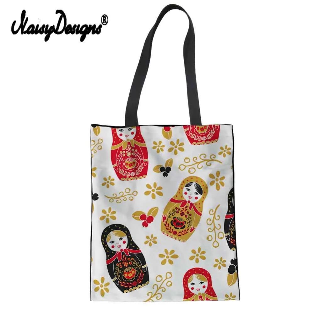 

Brand Women Handbag Shopping Matryoshka Doll Canvas Totes Bags Reusable Cotton Grocery Handbags Purse Eco Foldable Shopper Bag