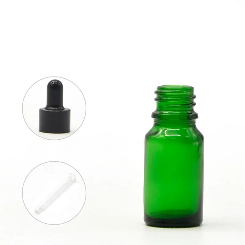 3pcs 10ml Dropper Bottle Empty Refillable Green Glass Pipette Bottles for Essential Oil Chemistry Lab Chemicals Travel Dispenser