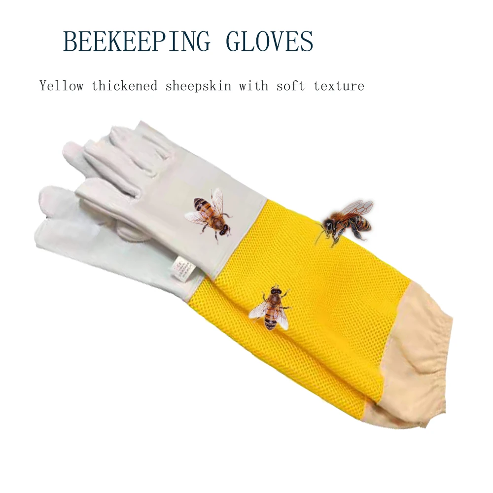 Beeekeeping Gloves Thickened Protective Breathable Yellow Mesh Sleeves White Sheepskinn And Cloth Anti Bee For Beekeeper Tools