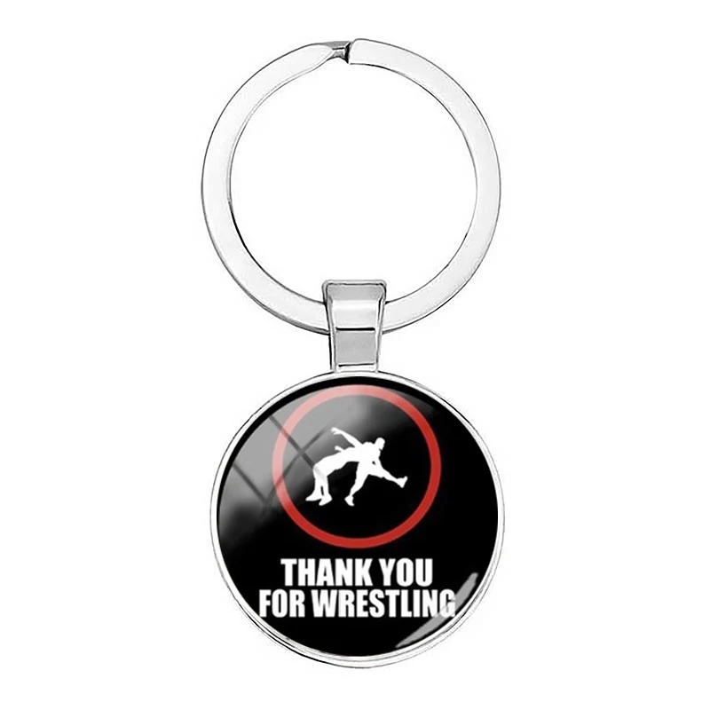 Fashion Wrestling Keychain Student Gift Retro Style Glass Round Pendant Keychain Casual Jewelry