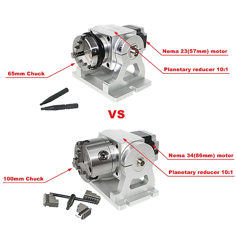 CNC Planetary Gear 4th Rotary Axis Dividing Head 65 100mm Chuck CNC A Axis Speed Reducing Ratio 10:1 for Laser Marking Machine