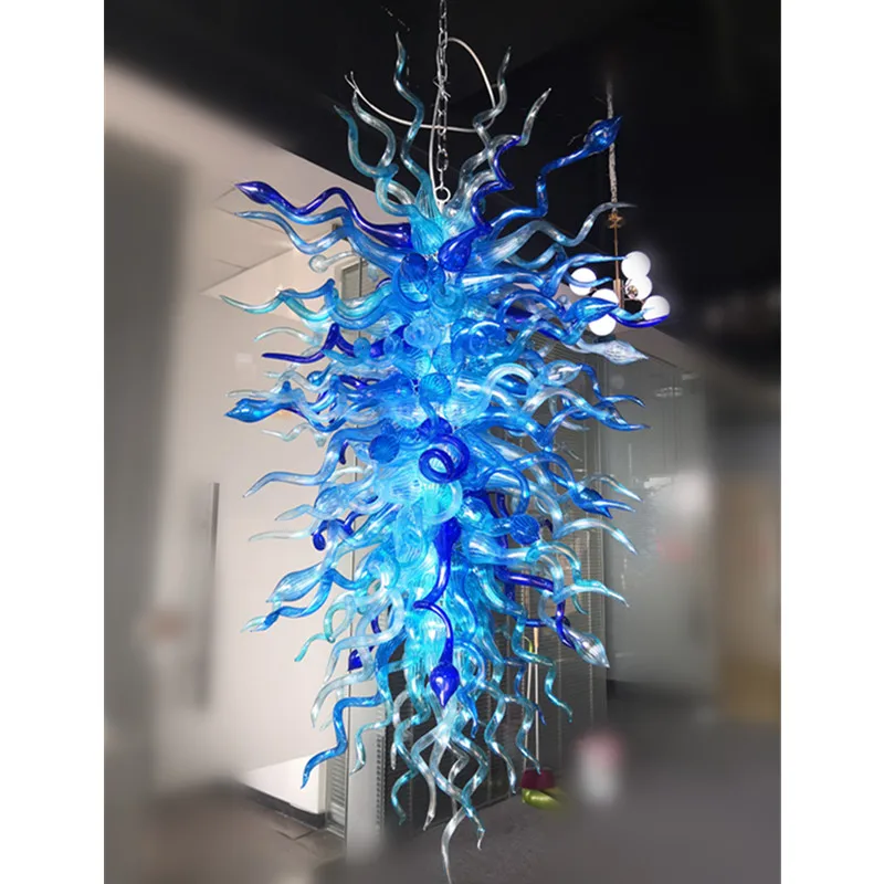 

2020 New Modern Blue Murano Glass Chain Chandelier Lamp for Living Room Indoor Home Light