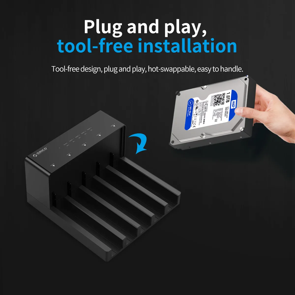 Imagem -04 - Orico Estação de Docking Bay Sata para Usb 3.0 Hdd Docking Station com Função Clone Offline para 2.5 3.5 Polegada Hdd Ssd