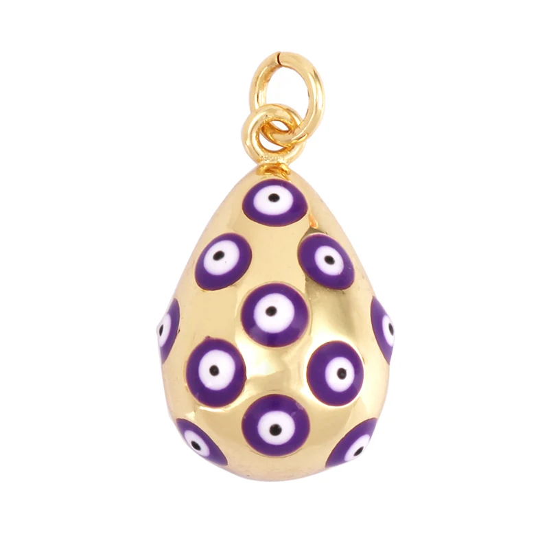 Evil Eye Tropfen-Emaille-Charm, neonrosa, orange, türkis, blaues Öl, tief ausgeschnitten, echt vergoldet, Halskette, Armband, Anhänger M09 M93 – Detail 19