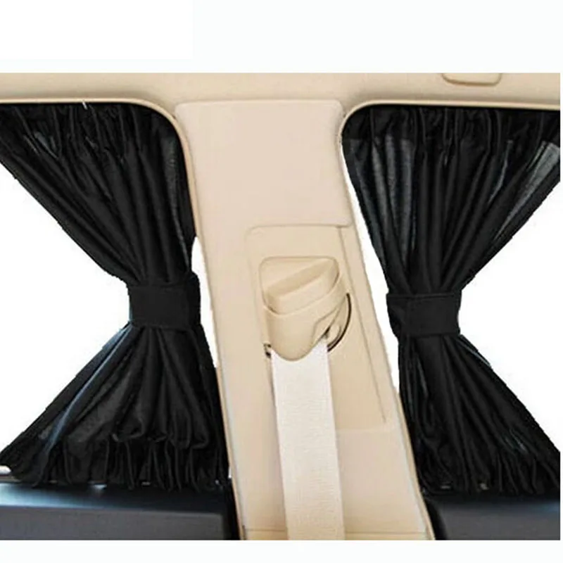 2 x Update 70L Aluminum Alloy Elastic Auto Car Side Window Sunshade Curtain Sun Visor Blinds- Black/Beige/Gray