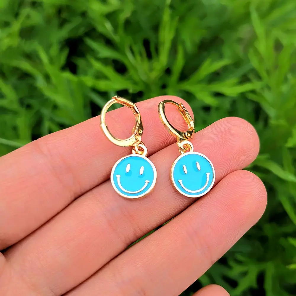 Lost Lady Fashion Korean Smiling Face Dangle Earrings Cute Coin Round Earrings for Women Party Jewelry Gift Accessories