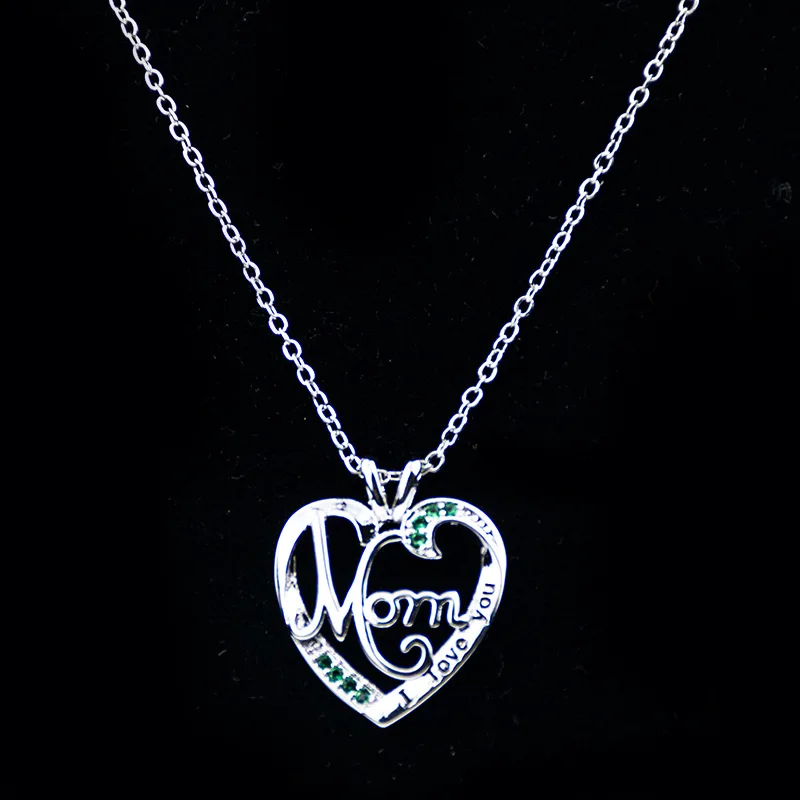 S925 Solid Sterling Silver Pendant Necklace Women I Love You MOM Heart Crystal Necklace for Mother\'s Day Gift Christmas Jewelry